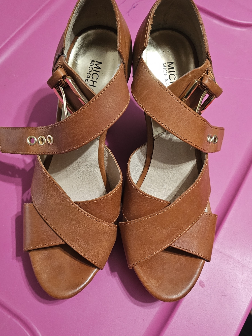 MICHAEL Michael Kors Women’s Brown Leather Crisscross Sandals